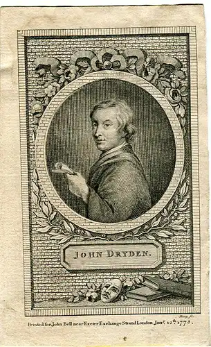 Portrait De John Dryden Gravur By Sharp IN / Auf / Im 1778