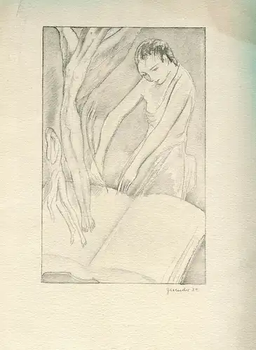 Damen Escribiendo. Lithographie De Caspar Escuder Berga (1892-1988) . Signiert
