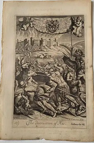 Biblia. La Destruction De Haj (La Mecablitz) Gravierkunst Bei f. H.Van Hove Ein