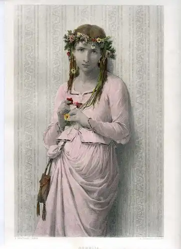 «Ophelia» Gravierkunst Coloriert Bei C.A.Deblois Auf Malerei De J.Bertrand