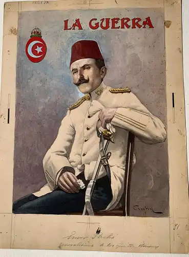 1915. José Cuchy Arnau. Porträt Militär De Enver Pasha - Gouache Unterzeichnet