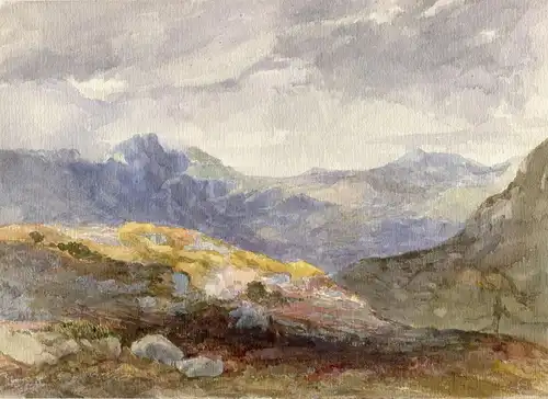 Aquarell Englische De Die Siglos Xix-Xx. Landschaft De Montaña. Lenkstock