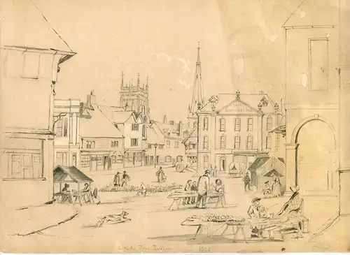 Inglaterra. The Market Place, Evesham, Worcestershire. 1828