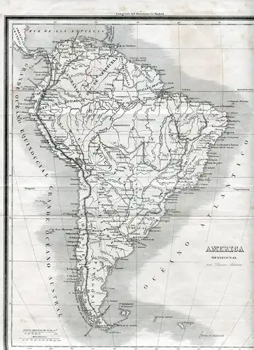 Grabado1864. Landkarte De America Von Sur De Ramon Alabern