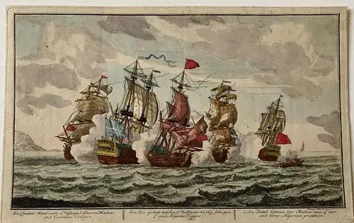 Petrus Schenk Sea Battle Between Two Warships. Gravierkunst Jh Xvii-Xviii