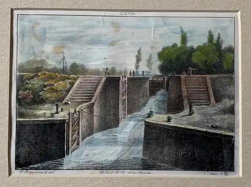 Esclusas Von Canal Imperial De Aragon - Lithographie Antik