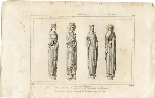 Francia. Könige Und Reinas.estatuas von Der Dom De Chartres. Gravur Lemaitre