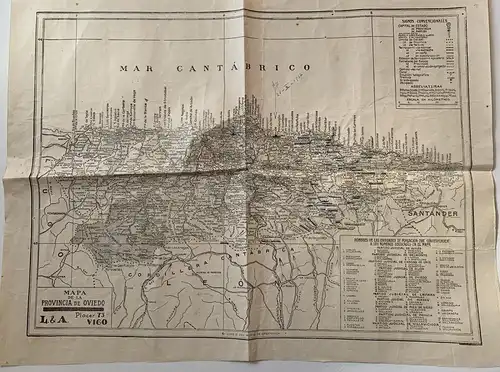 Karte von Der Provinz De Oviedo Gravierkunst De 1937