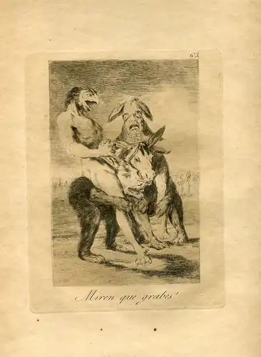 Goya « Miren Als Rekord!» Gravierkunst (Gravur) Original Nr 63 Launen (Caprices