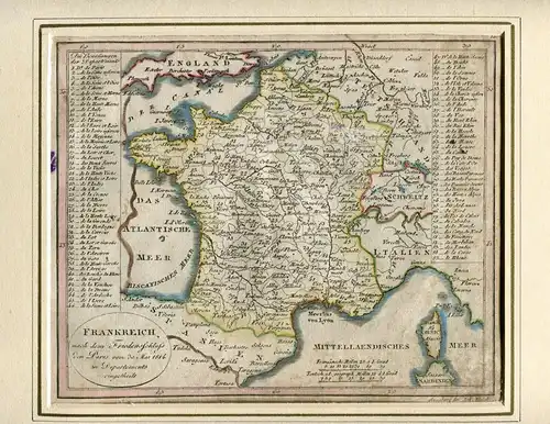 Landkarte Kartographische De France IN / Auf / Im 1814 Bei John Walch Augsburg