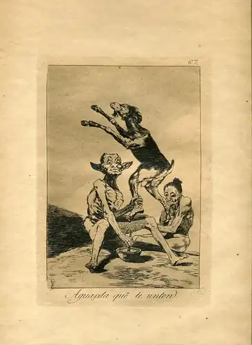 Goya « Erwartet Que Te Unten » Gravierkunst (Gravur) Orig Nr 67 Launen (Caprices