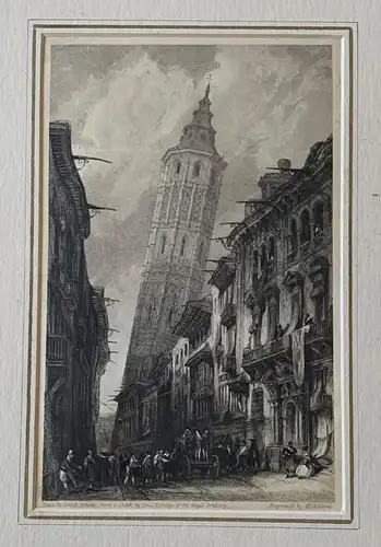 Schiefe Turm De Zaragoza - Gravierkunst Alt/Antik 1837