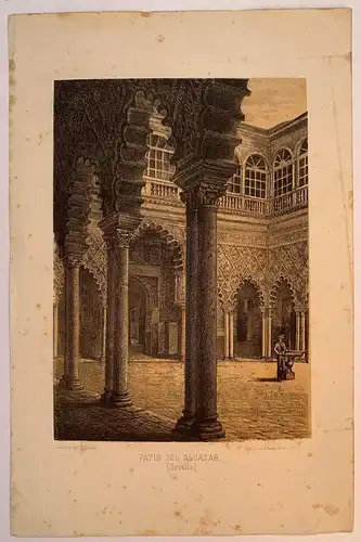 Hof Von Real Alcazar De Sevilla - Lithographie Antik