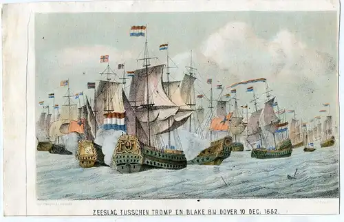 Zeeslag Tusschen Den Admiraal Tromp IN Blake, Bij Dover, 1652 Lithographie