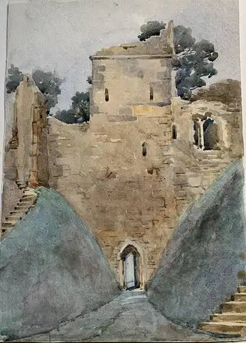 Inglaterra. Yorkshire. Pickering Castle. Aquarell unter dem Titel Und Datiert Um