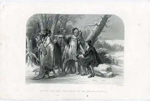 Roger William Sheltered By Narragansetts Indians Native American. Gravur 1863