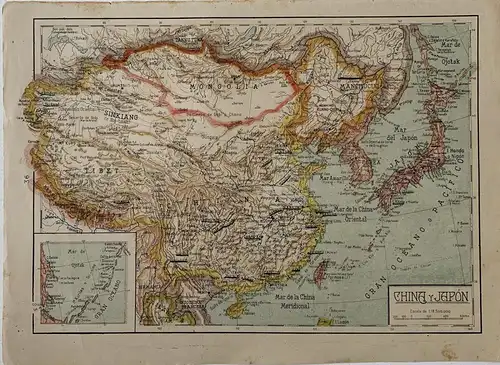 Landkarte De China Und Japón. Lithographie Um De 1900