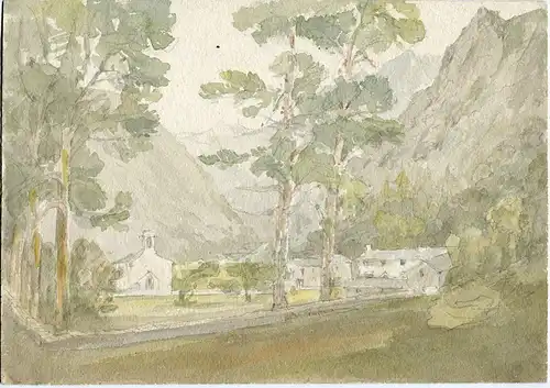 Inglaterra. Westmorland.borrowdale Chapel. Aquarell Lenkstock, 1845
