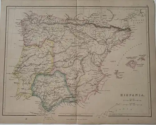 Landkarte De Hispania O Espàña Und Portugal Unter Der ROM IN / Auf / Im 1862