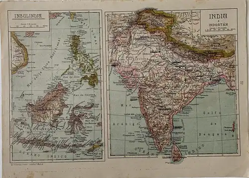 Landkarte De Insulindia Und India. Lithographie Veröffentlicht IN Madrid Um 1900