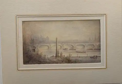 Inglaterra. Waterloo Bridge. Aquarell Englische Von Jh Xix. Signiert Ilegible