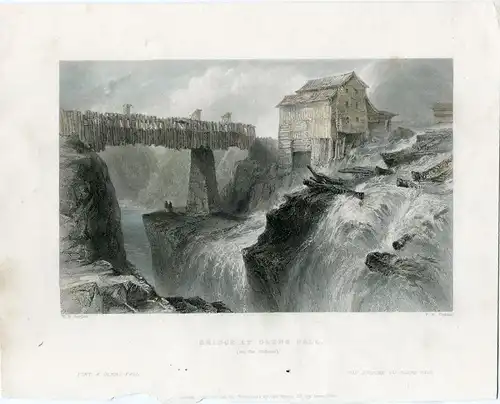 New York Glens Falls View Of Auf Wooden Bridge Over The Hudson, 1840 Gravur