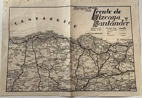 Landkarte Cartográfico Von Vorderachse De Biscay Und Santander. Gravur 1936-1939