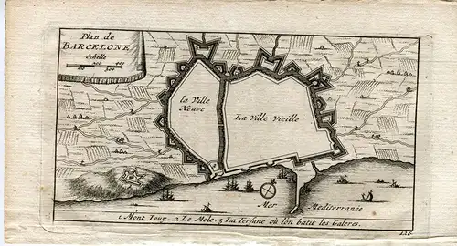 Plan De Barcelona. Mont Iouy. Le Mole. La Terfane. Gravur, Bei Vander Aa, 1715