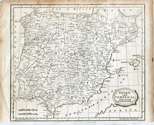 Landkarte De Spanien Und Portugal Gravierkunst Bei William Guthrie IN 1793
