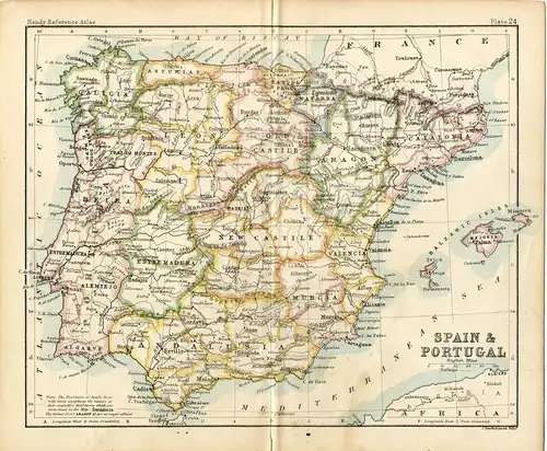 Landkarte De Spanien Und Portugal Gravierkunst IN / Auf / Im 1879 Bei John