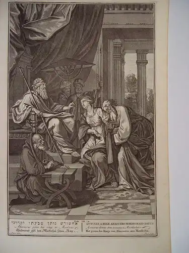 « Aashuerus Gives His Ring To Mordecai » Gravur Bíblico Original Bei Picart