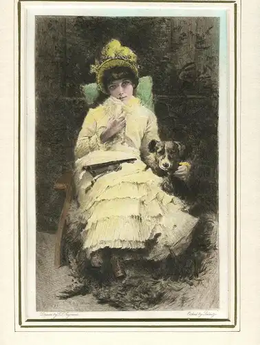 « Junge Dame Mit Hund » Gravierkunst Coloriert, Bei A.Lalauze De Ein Bild De G.S