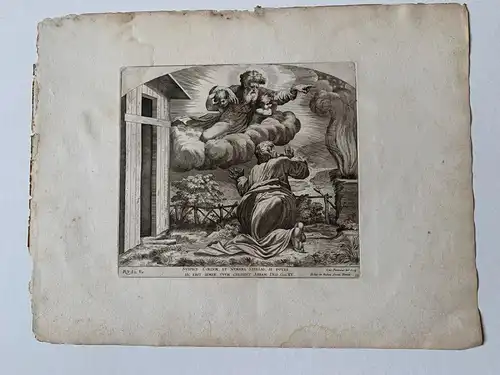 Abraham, Kniend Und Spricht Mit Gott Als Erscheint IN Der Cielo. Gravur 1675