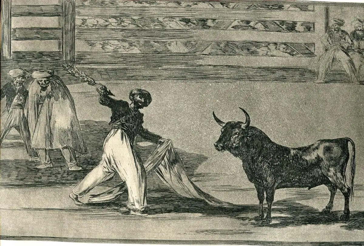 Gravierkunst Nr 7 von Der Stierkampf De Goya. Herkunft Die Arpones O Banderillas