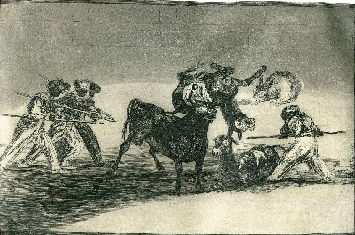 Goya. Stierkampf 17. Palenque De Die Mauren Made Mit Esel für Wehren Sie Sich