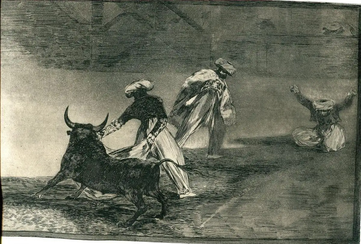 Gravierkunst Nr 4 von Der Stierkampf De Goya. Capean Anderen Beiliegend