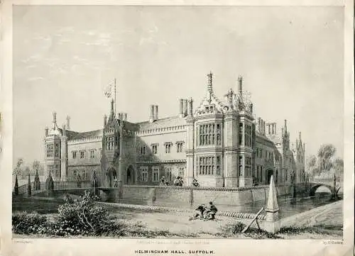 « Helmingham Hall, Suffolk » Lithographie Bei J.D.Harding