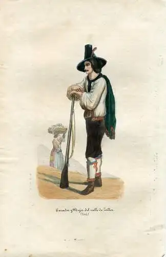Jäger Und Frau Von Im Tal De Ziller, Tirol, Gravierkunst Xilográfico 1844