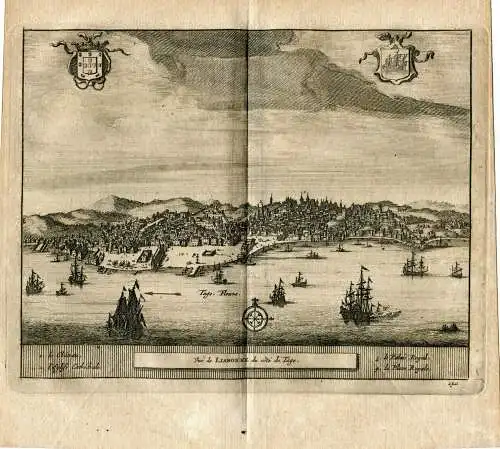 Portugal. Vue De Lisbonne. Gravierkunst Bei Pieter Vander Aa, 1715