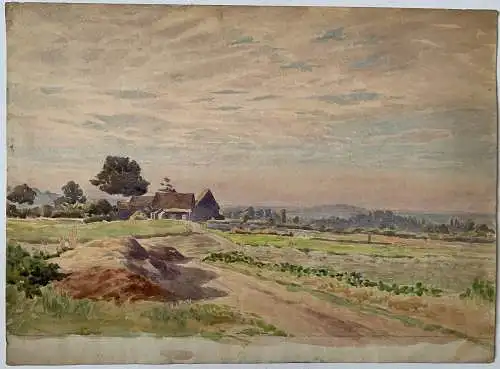 Landschaft Mit Casa. Aquarell von Der Leipziger Englische Von Jh. Lenkstock