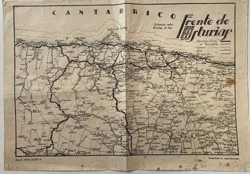 Landkarte Cartográfico De Zone Von Vorderachse Asturias Und Cantábrico. Gravur