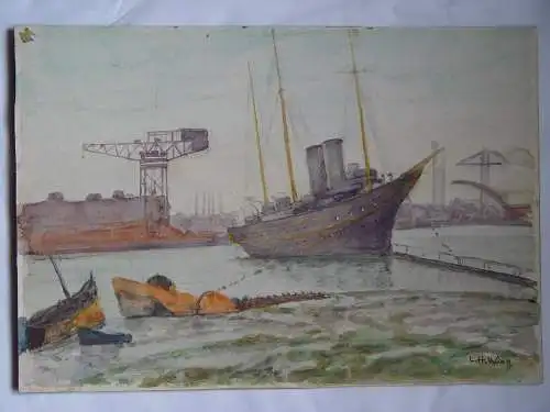 Port L. H. Winn. Aquarell Englische Von Jh Xix-Xx