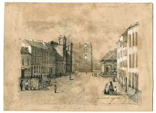 Old Gate Morpeth, Mit La Turm Von Uhr Und Alte Gebäude, Zeichnung Anonym