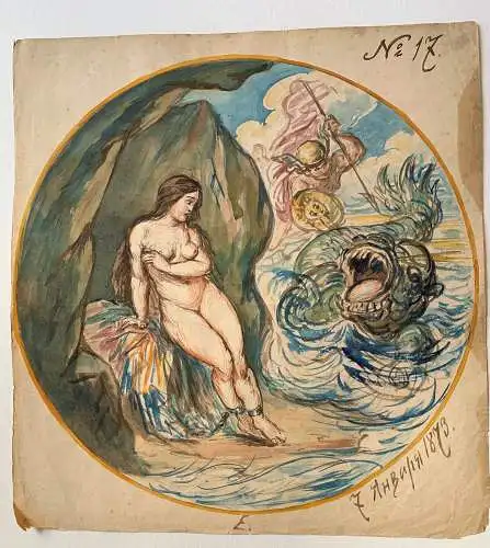 Anfititre (Salacia) Und Der Delfin Verschickt Bei Poseidon (Neptun) - 1873 Druck