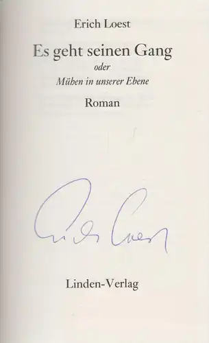 Buch: Es geht seinen Gang. Loest, Erich, 1990, Linden Verlag,Roman