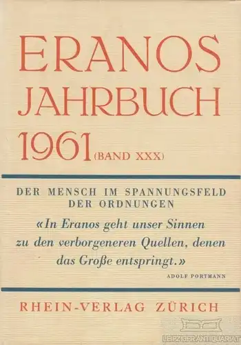 Buch: Eranos-Jahrbuch 1961, Fröbe-Kapteyn, Olga. 1962, Rhein-Verlag