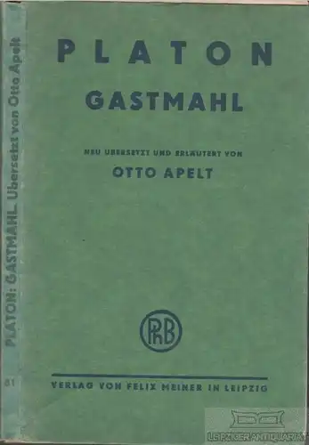 Buch: Gastmahl, Platon. Der Philosophischen Bibliothek, 1943