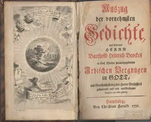Buch: Auszug der vornehmsten Gedichte, Brockes, Barthold Heinrich. 1738