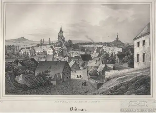 Oederan. Original-Lithographie. Grafik mit Passepartout, Arldt, Carl Wilhelm