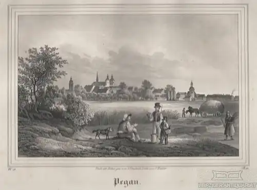 Pegau. Original-Lithographie. Grafik mit Passepartout, Müller, C. Kunstgrafik